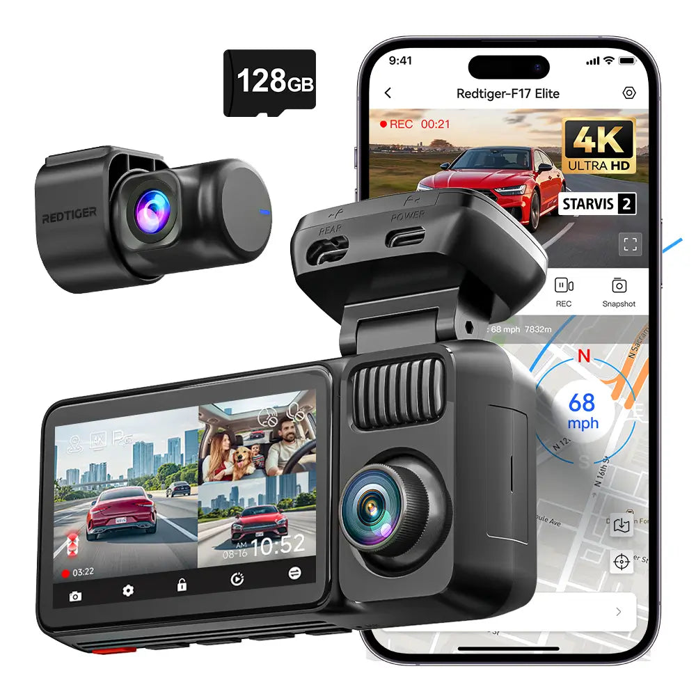 Redtiger F17 Elite 3-Channel 4K+2.5K+1080P 24/7 Ultra-Color Wifi6 Dash Cam