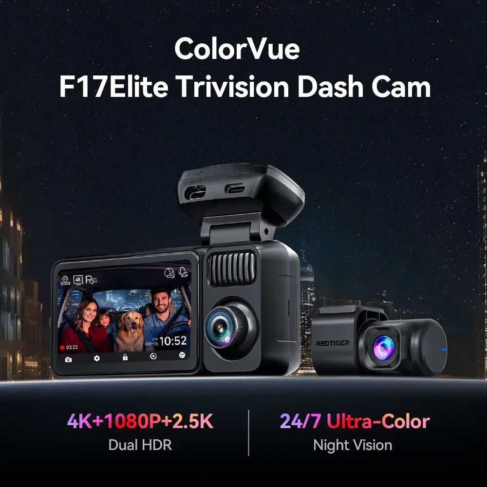 Redtiger F17 Elite 3-Channel 4K+2.5K+1080P 24/7 Ultra-Colour Wi-Fi 6 Dash Cam