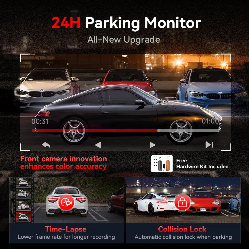 Redtiger ViewClear 70 4K Dual HDR 5.8Ghz WiFi-6 Hyper Night Clarity Dual Dash Cam