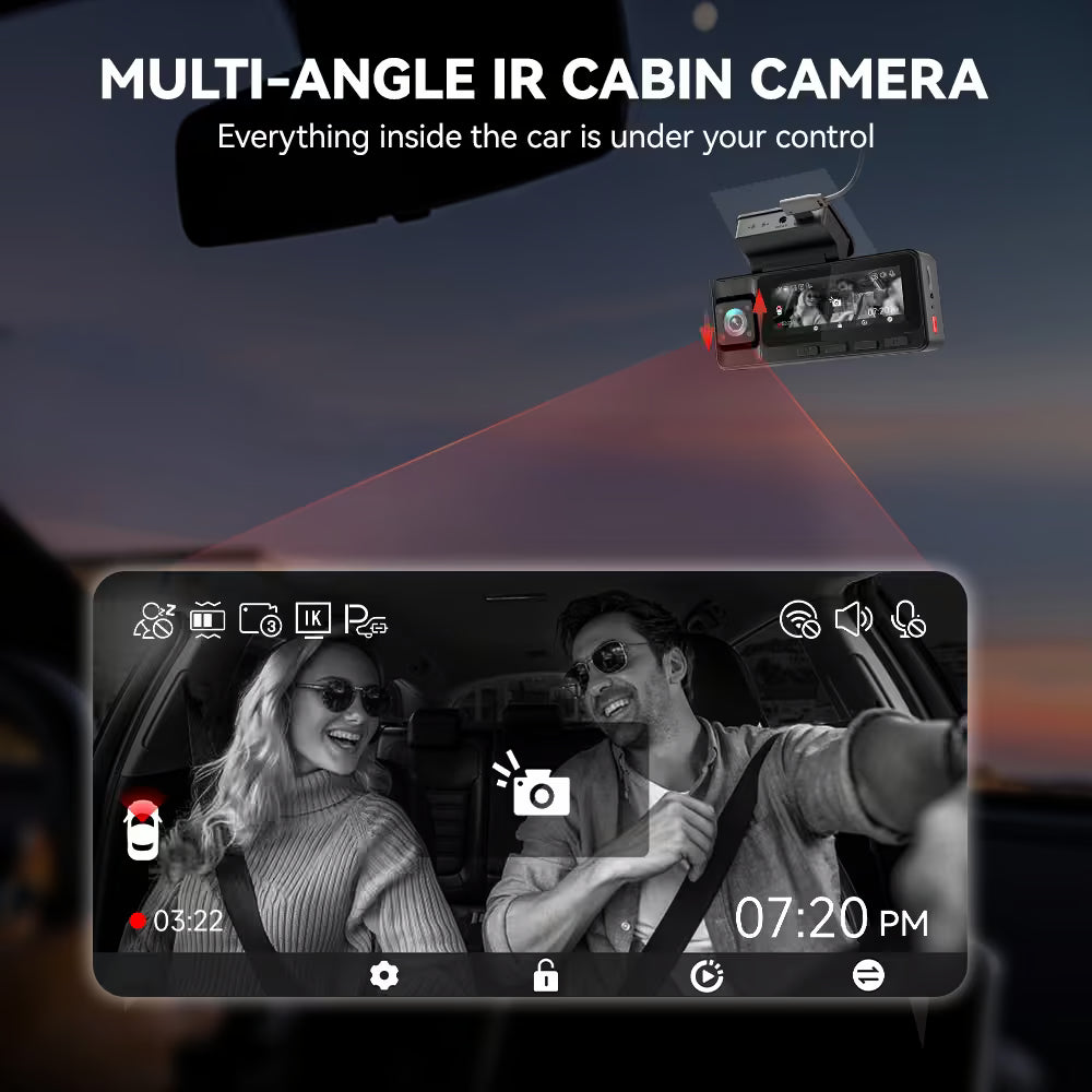 REDTIGER A3 3-Channel Dash Cam 2.5K + Dual 1080P - WiFi & IR Night Vision