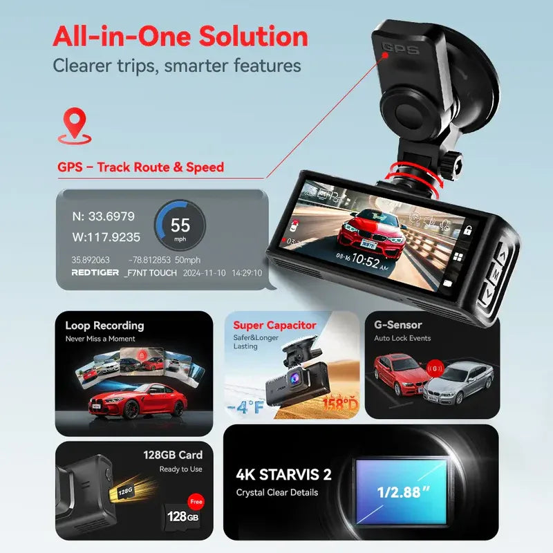 Redtiger F7NT Touch Screen 4K Dual Dash Cam
