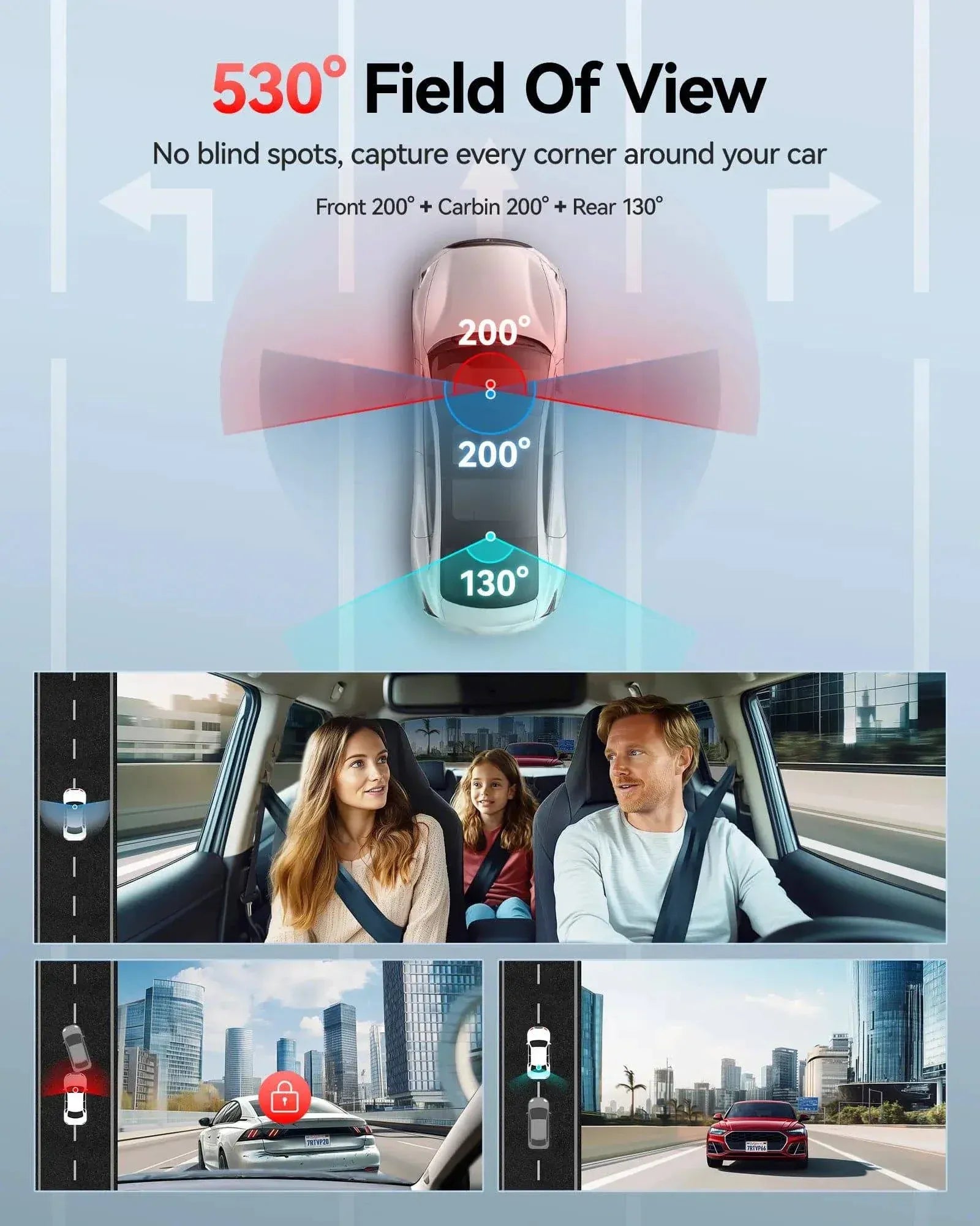 Redtiger VP20 530° 3-Channel IR Night View Dash Cam