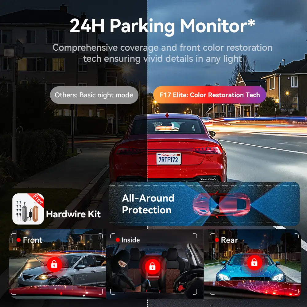 Redtiger F17 Elite 3-Channel 4K+2.5K+1080P 24/7 Ultra-Color Wifi6 Dash Cam