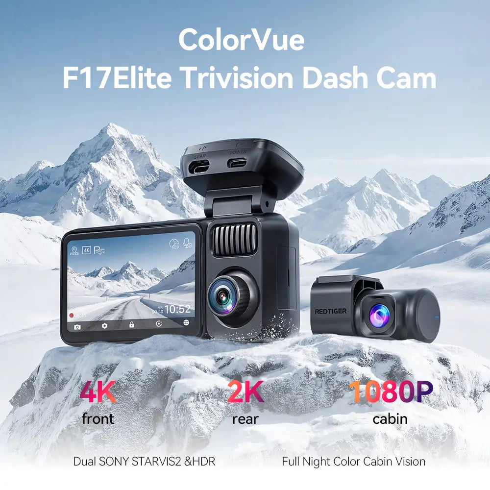 Redtiger F17 Elite 3-Channel 4K+2.5K+1080P 24/7 Ultra-Colour Wi-Fi 6 Dash Cam