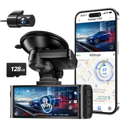 Redtiger F7NT Scáileán Tadhaill 4K Dual Dash Cam