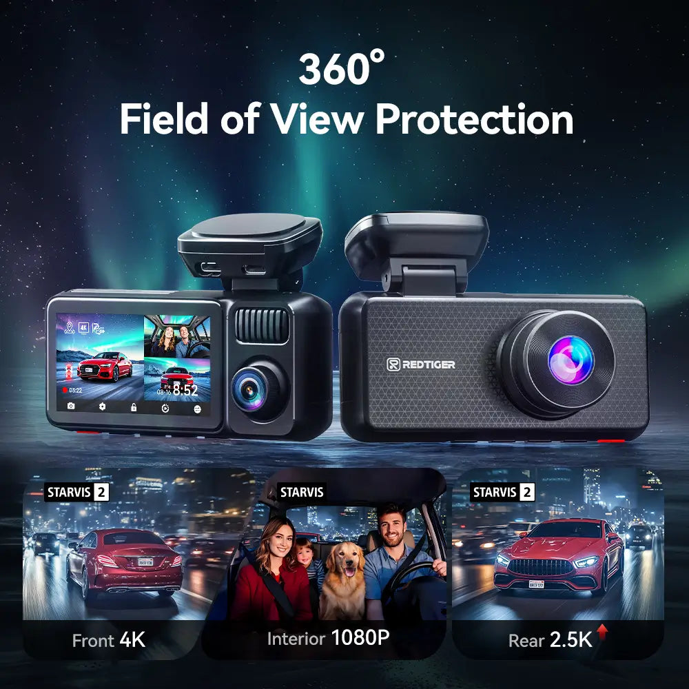 Redtiger F17 Elite 3-Channel 4K+2.5K+1080P 24/7 Ultra-Color Wifi6 Dash Cam