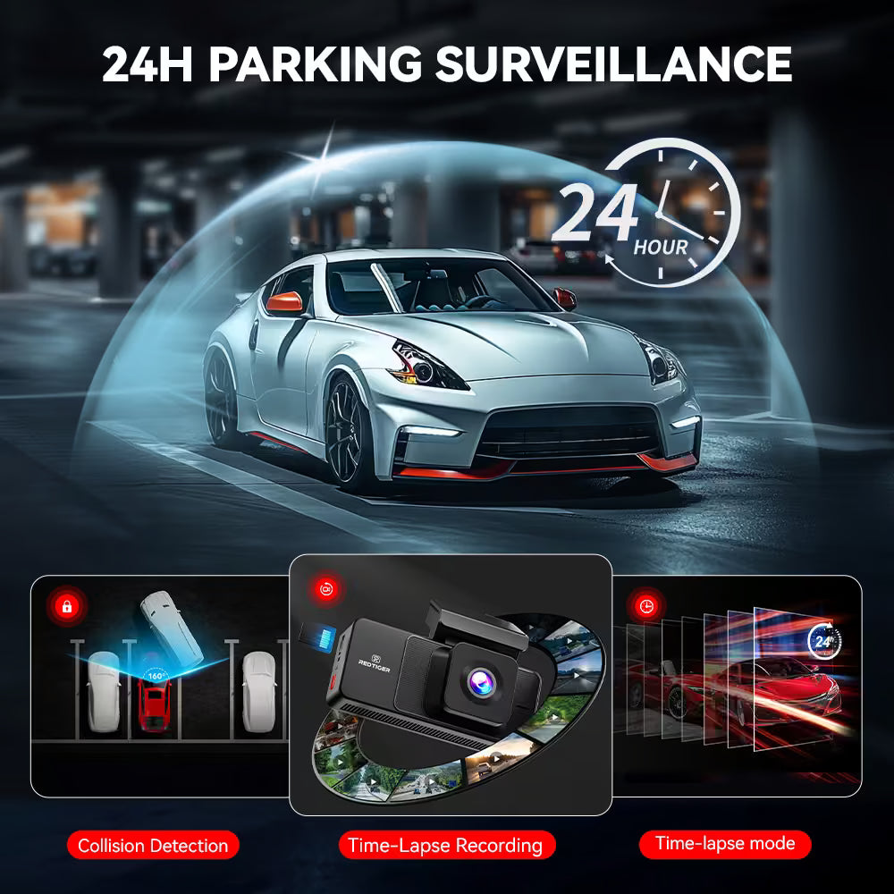 REDTIGER A3 3-Channel Dash Cam 2.5K + Dual 1080P - WiFi & IR Night Vision