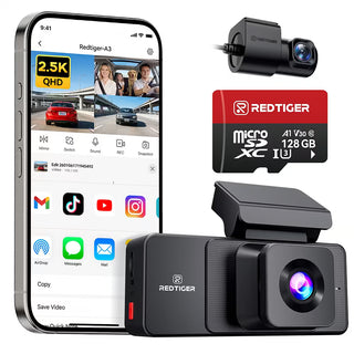 REDTIGER A3 3-Channel Dash Cam 2.5K + Dual 1080P - WiFi & IR Night Vision