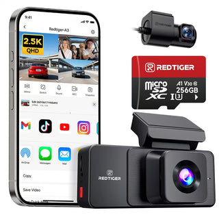 REDTIGER A3 3-Channel Dash Cam 2.5K + Dual 1080P - WiFi & IR Night Vision