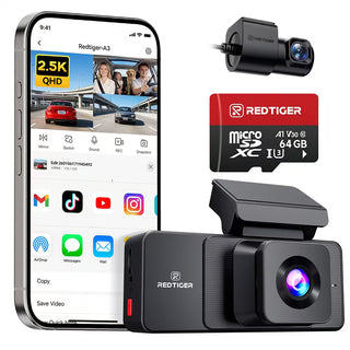 REDTIGER A3 3-Channel Dash Cam 2.5K + Dual 1080P - WiFi & IR Night Vision