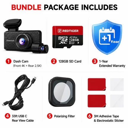 Redtiger F17 Elite 3-Channel 4K+2.5K+1080P 24/7 Ultra-Colour Wi-Fi 6 Dash Cam
