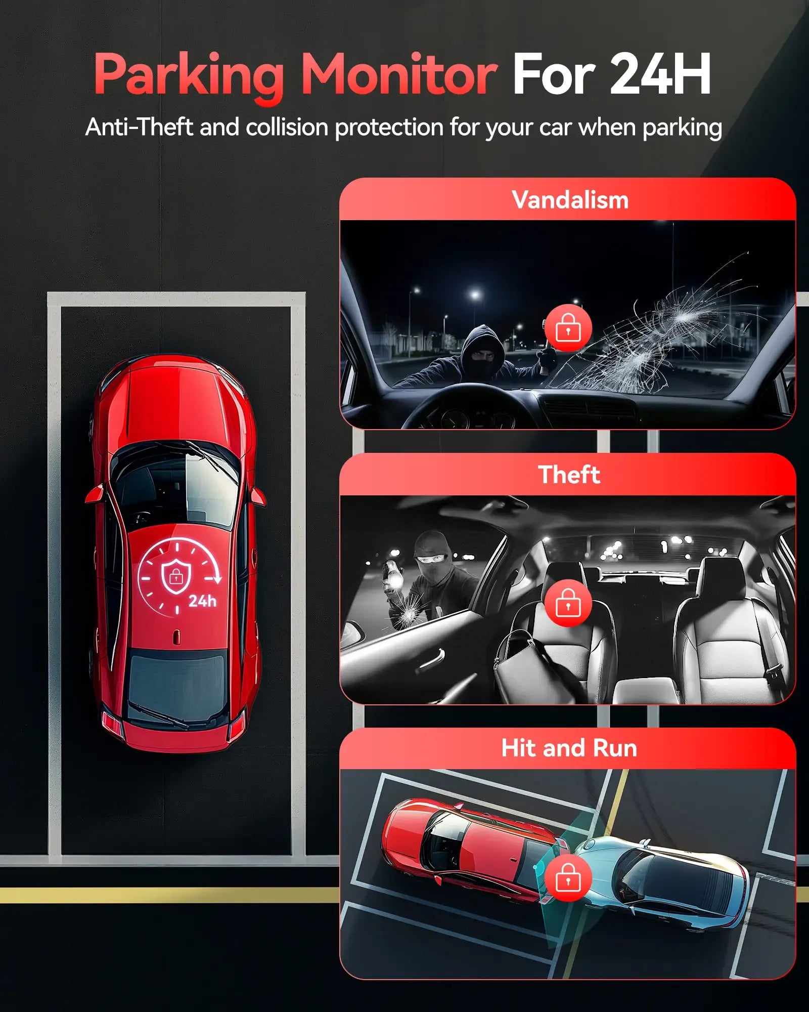 Redtiger VP20 530° 3-Channel IR Night View Dash Cam
